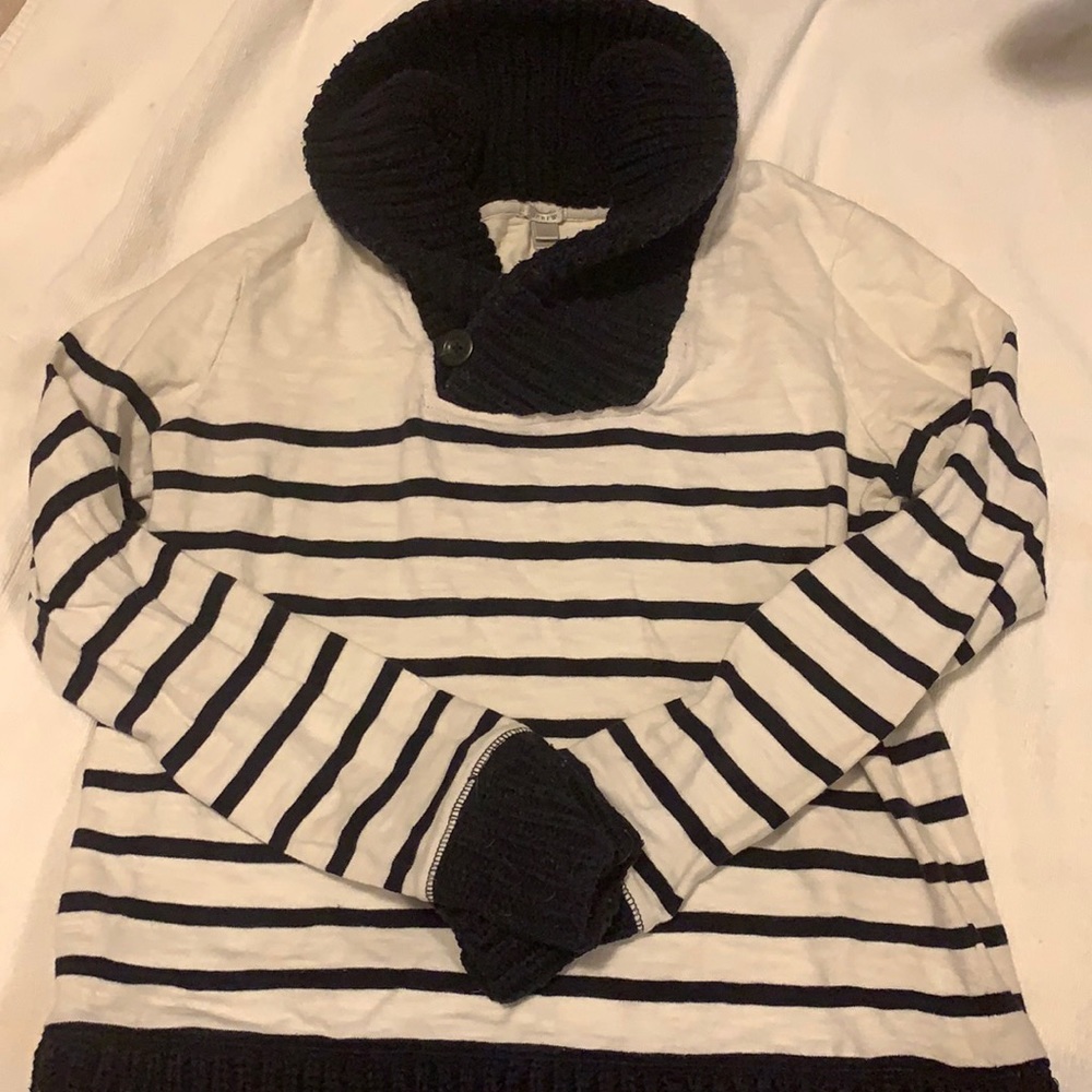 J. Crew sweater. White and navy blue.